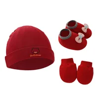 Newborn Baby Cap Baby Hat Baby Gloves Baby Shoes Three-piece Set 892 sku image 44