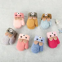 0-3 Years Old Cute Ears Bear Cartoon Children's Gloves Winter Knitted Wool Double Plus Velvet Padded Warm main image 1