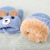 0-3 Years Old Cute Ears Bear Cartoon Children's Gloves Winter Knitted Wool Double Plus Velvet Padded Warm main image 2
