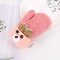 0-3 Years Old Children's Gloves Cute Bear Winter Lanyard Outdoor Cold-proof Double-layer Knitted Plush Warm sku image 5