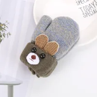 0-3 Years Old Children's Gloves Cute Bear Winter Lanyard Outdoor Cold-proof Double-layer Knitted Plush Warm sku image 1