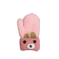 0-3 Years Old Cute Ears Bear Cartoon Children's Gloves Winter Knitted Wool Double Plus Velvet Padded Warm sku image 3