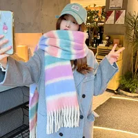Women's Cute Sweet Color Block Mohair Tassel Scarf sku image 2