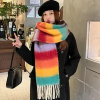 Women's Cute Sweet Color Block Mohair Tassel Scarf main image 5