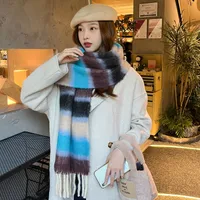 Women's Cute Sweet Color Block Mohair Tassel Scarf sku image 4