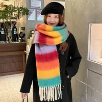 Women's Cute Sweet Color Block Mohair Tassel Scarf sku image 3