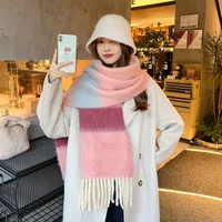 Women's Cute Sweet Color Block Mohair Tassel Scarf sku image 1
