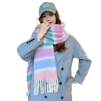Women's Cute Sweet Color Block Mohair Tassel Scarf main image 2