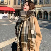 Women's Elegant Simple Style Lattice Imitation Cashmere Tassel Scarf main image 1