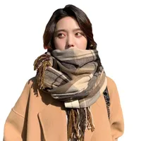 Women's Elegant Simple Style Lattice Imitation Cashmere Tassel Scarf main image 3