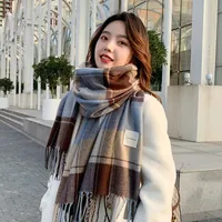 Women's Elegant Simple Style Lattice Imitation Cashmere Tassel Scarf main image 4