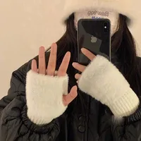 Warm Wool Half-Finger Gloves Women's Winter Plush Knitted Wrist Protection Finger Leakage  Touch Screen Office Student Writing main image 1