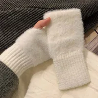Warm Wool Half-Finger Gloves Women's Winter Plush Knitted Wrist Protection Finger Leakage  Touch Screen Office Student Writing main image 4