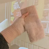 Warm Wool Half-Finger Gloves Women's Winter Plush Knitted Wrist Protection Finger Leakage  Touch Screen Office Student Writing sku image 3