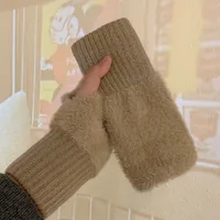 Warm Wool Half-Finger Gloves Women's Winter Plush Knitted Wrist Protection Finger Leakage  Touch Screen Office Student Writing sku image 4