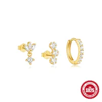 3 Pieces 925 Sterling Silver Zircon Geometric Earrings sku image 1