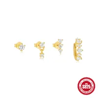 4 Pieces Sterling Silver Zircon Geometric Earrings Ear Studs main image 3