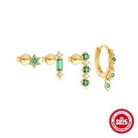 4 Pieces Sterling Silver Zircon Geometric Earrings Ear Studs sku image 3