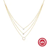Sterling Silver Zircon Plating Geometric Three Layer Necklace main image 2