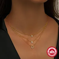 Sterling Silver Zircon Plating Geometric Three Layer Necklace main image 5