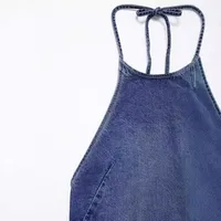 Women's Denim Dress Sexy Halter Neck Sleeveless Solid Color Above Knee Holiday main image 4
