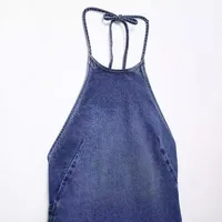 Women's Denim Dress Sexy Halter Neck Sleeveless Solid Color Above Knee Holiday main image 5