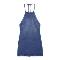 Women's Denim Dress Sexy Halter Neck Sleeveless Solid Color Above Knee Holiday main image 6