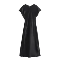 Women's Satin Dress Casual Elegant Streetwear Round Neck Short Sleeve Solid Color Midi Dress Holiday Daily Selfie sku image 9