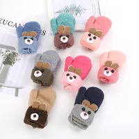 0-3 Years Old Children's Gloves Cute Bear Winter Lanyard Outdoor Cold-proof Double-layer Knitted Plush Warm main image 1