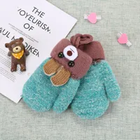 0-3 Years Old Children's Gloves Cute Bear Winter Lanyard Outdoor Cold-proof Double-layer Knitted Plush Warm main image 3