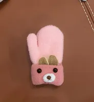 0-3 Years Old Children's Gloves Cute Bear Winter Lanyard Outdoor Cold-proof Double-layer Knitted Plush Warm sku image 4