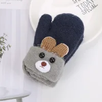 0-3 Years Old Children's Gloves Cute Bear Winter Lanyard Outdoor Cold-proof Double-layer Knitted Plush Warm sku image 6