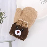 0-3 Years Old Children's Gloves Cute Bear Winter Lanyard Outdoor Cold-proof Double-layer Knitted Plush Warm sku image 7