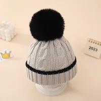 Winter Baby Hat Casual Versatile Baby Boys' Color Matching Knitted Hat Outdoor Cold-proof Wool Hat sku image 1