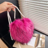 Women's Plush Solid Color Vintage Style Classic Style Heart-shaped Zipper Shoulder Bag Handbag Crossbody Bag sku image 2