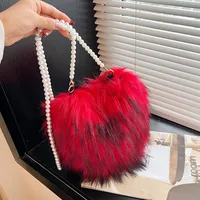 Women's Plush Solid Color Vintage Style Classic Style Heart-shaped Zipper Shoulder Bag Handbag Crossbody Bag sku image 8