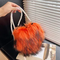Women's Plush Solid Color Vintage Style Classic Style Heart-shaped Zipper Shoulder Bag Handbag Crossbody Bag sku image 10
