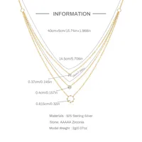 Sterling Silver Zircon Plating Geometric Three Layer Necklace main image 6