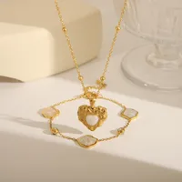 Wholesale Jewelry IG Style French Style Romantic Heart Shape Shell 304 Stainless Steel Acrylic 18K Gold Plated Bracelets Necklace main image 1