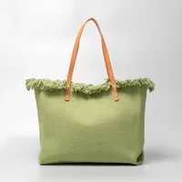 Women's Cotton Lattice Solid Color Vintage Style Square Magnetic Buckle Tote Bag sku image 5