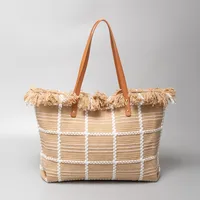 Women's Cotton Lattice Solid Color Vintage Style Square Magnetic Buckle Tote Bag sku image 8