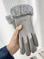 Gloves Women's Winter Velvet Thickened Warm  Cute Touch Screen De Velvet Fall/Winter Electric Car Cold-proof Riding Gloves sku image 8