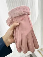 Gloves Women's Winter Velvet Thickened Warm  Cute Touch Screen De Velvet Fall/Winter Electric Car Cold-proof Riding Gloves sku image 9