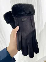 Gloves Women's Winter Velvet Thickened Warm  Cute Touch Screen De Velvet Fall/Winter Electric Car Cold-proof Riding Gloves sku image 10