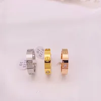 Card Home  5mm Full Nail One Word Six Diamond Diamond Titanium Steel Non-fading Men's And Women's Fashion Stainless Steel Ring sku image 1