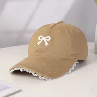 Women's Casual Cute Sweet Bow Knot Embroidery Lace Wide Eaves Curved Eaves Baseball Cap sku image 1