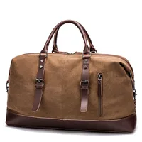 Canvas Travel Bag Men's Imitation Leather PU Outdoor Luggage Travel Fitness Photography Bag Large Capacity Handbag main image 1