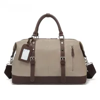 Canvas Travel Bag Men's Imitation Leather PU Outdoor Luggage Travel Fitness Photography Bag Large Capacity Handbag main image 2