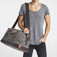 Canvas Travel Bag Men's Imitation Leather PU Outdoor Luggage Travel Fitness Photography Bag Large Capacity Handbag main image 3