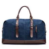 Canvas Travel Bag Men's Imitation Leather PU Outdoor Luggage Travel Fitness Photography Bag Large Capacity Handbag sku image 4